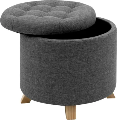 Produktbild von Runde Sitztruhen Deluxe Dunkelgrau – Mit Aufbewahrungsfach – Sitzhocker & Fußbank – Aufbewahrungsbox – Stoff – 44x44x41cm