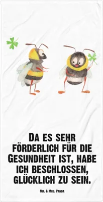 Produktbild von Mr. & Mrs. Panda Handtuch Hummeln Kleeblatt - Weiß - Geschenk, Strandtuch, Hummel, Großes Badehandtuch, Lustige Sprüche, Biene Deko, Duschtuch, Strandlaken