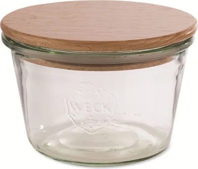 Produktbild von 2 Original-Weckgläser in Sturzform mit Buchenholzdeckel je 370 ml ØxH: 11 x 7,5 cm