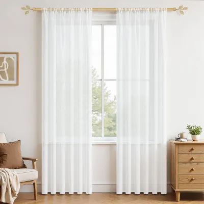 Produktbild von Halbtransparente Vorhänge in Leinenoptik, weiß, 245×140 cm, 2er Set
