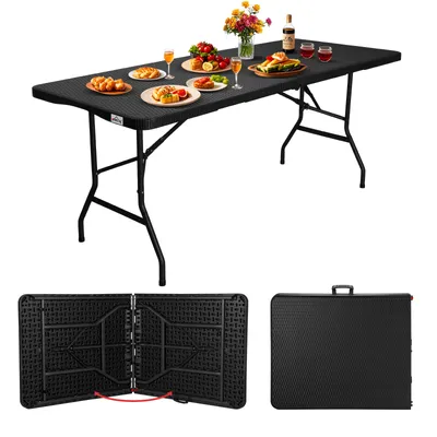Produktbild von HOMELUX Klapptisch Campingtisch 180x74 cm, Rattan Optik Camping Tisch, Gartentisch Wetterfest 8 Personen, Tisch für Garten Terrasse und Balkon