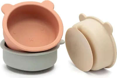 Image de Bol bébé en silicone avec ventouse, sans BPA, antidérapant, set de 3, pour la bouillie de bébé