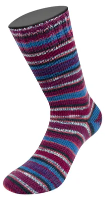 Produktbild von Lana Grossa - Meilenweit 100g Merino Extrafine Coccole 3808 anthrazit hellrot hellblau weiß rotviolett azur blauviolett gestreift