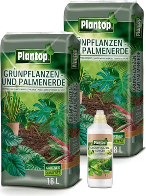 Produktbild von Plantop Grünpflanzenerde/Palmenerde 2x18 L und 1L Grünpflanzendünger
