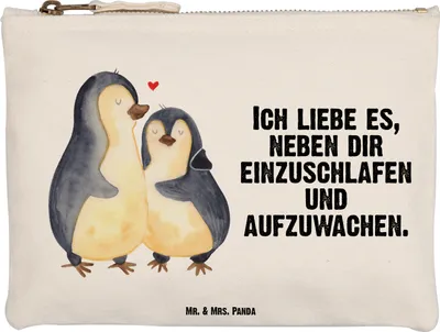 Produktbild von Mr. & Mrs. Panda Kulturbeutel Pinguine Einschlafen Größe M - Weiß - Geschenk, Valentinstag, für Freundin, Kosmetiktasche, Kulturtasche, Partner, Schminktasche, Jahrestag