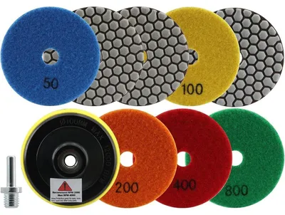 Immagine prodotto di Dischi abrasivi diamantati a secco, 8 pezzi, diametro 100 mm, attacco M14, adatti per granito, marmo, pietra artificiale e quarzo