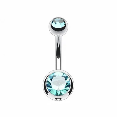 Produktbild von Taffstyle Bauchnabelpiercing Bauchnabelpiercing Banane Stecker Titan G23 mit Doppelkristall, Aqua / 10mm / 8mm x 5mm