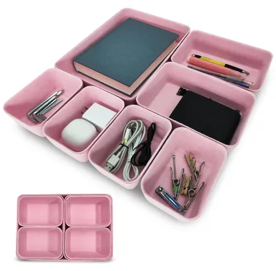 Schubladen-Organizer-Set 7-teilig, Filz, 3 Größen, Rosa