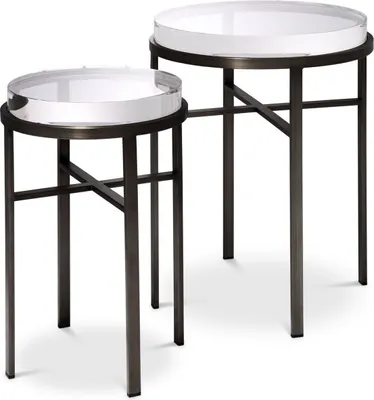 Produktbild von Casa Padrino Luxus Beistelltisch Set Bronzefarben - 2 Runde Edelstahl Tische mit Glasplatte - Luxus Wohnzimmer Möbel