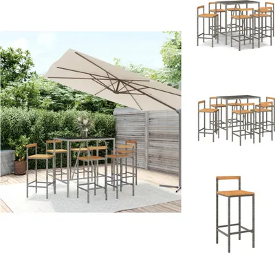 Produktbild von vidaXL 7-tlg. Gartenbar-Set Grau Poly Rattan & Massivholz Akazie -  Gartenmöbel-Sets