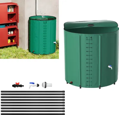 Image de XINZI Réservoir d'eau de pluie pliable - Réservoir d'eau de pluie Réservoir d'eau Réservoir d'eau de pluie avec grille d'entrée d'eau et vanne de vidange Réservoir d'eau de pluie, 750 L, vert