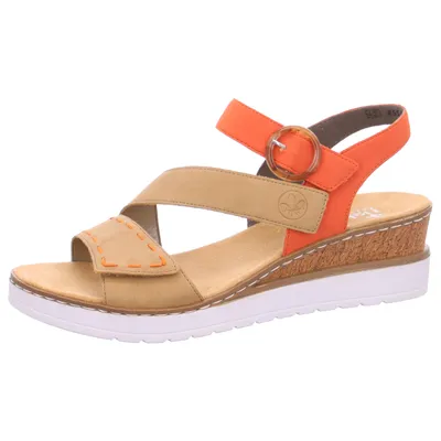 Produktbild von Rieker Damen Sandalen Keilabsatz Sandaletten V38F1-60, Größe:41 EU, Farbe:Beige