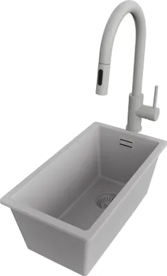 Produktbild von PRIMAGRAN Granitspüle Grau 26x47cm, Spülbecken 1 Becken + Küchenarmatur 40x20cm + Ablauf-Set, Küchenspüle ab 30er Unterschrank - London Slim