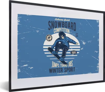 Produktbild von MuchoWow® MuchoWow® Gerahmtes Poster Snowboard - Mann - Vintage 40x30 cm - Poster mit zchwarzem Bilderrahmen - Bilderrahmen - Poster im Rahmen