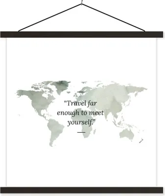 Produktbild von MuchoWow® Textilposter Weltkarte - Aquarell - Zitat 40x40 cm mit schwarzem Rahmen - Fotos