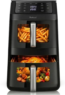 Heißluftfritteuse 11 l, 2 Kammern, 2500 W, Dual Zone, Touchscreen