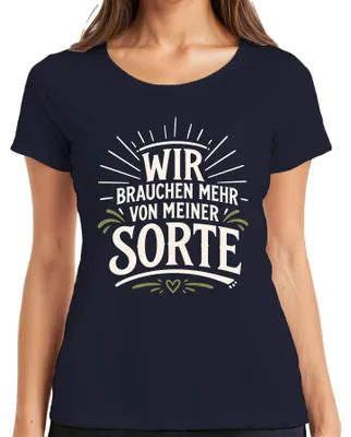 Immagine prodotto di Abbiamo bisogno di più magliette da donna con la scritta "Sono divertente, sarcastica", colore blu navy, taglia L
