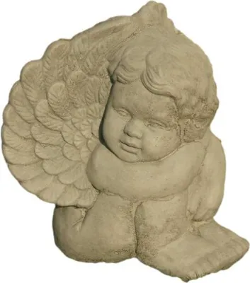 Produktbild von Steinfiguren Horn Sitzende Engelsfigur aus Steinguss für den Garten oder Teich, Frostfest Witterungsbeständig und Neu, 26cm Höhe, 23cm Breite, 20cm Tiefe, ca 9kg, SU-2255