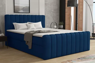 Produktbild von MR GROUP Boxspringbett mit Bettkasten ASTI, 140x200, dunkelblau, H3, Samtstoff, Polsterbett mit Matratze und Topper Doppelbett Bett für Schlafzimmer
