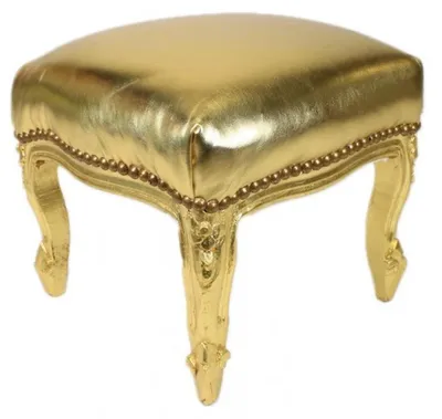 Immagine prodotto di Casa Padrino Sgabello barocco in pelle oro / Oro - Mobili in stile antico - Sgabello