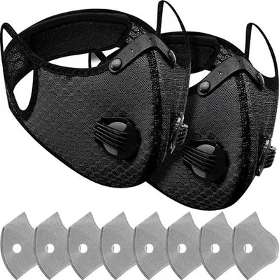 Produktbild von 2 Stuks Reusable Atemschutz - Mit Aktiven Kohlenstofffiltern gegen Staub und Schadstoffe - Ideal für Holzbearbeitung und Rasenmähen - schwarz
