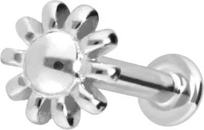 Produktbild von Ohrpiercing, Nasenpiercing 14 Karat Gold Labret mit Innengewinde BLUME 14 Karat | WeißGold Stablänge: 5mm - Stabstärke: 1,2mm