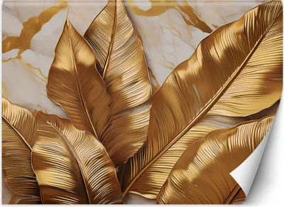 Produktbild von Vlies fototapete Goldene Blätter auf einem Marmorhintergrund Abstraktion 250x175 cm Feeby Gold inkl. Kleber einfache Montage