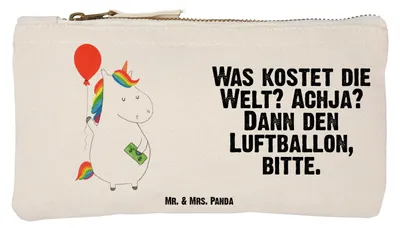 Produktbild von Mr. & Mrs. Panda Kulturtasche Einhorn Luftballon Größe S Klein - Weiß - Geschenk, Waschbeutel, Freundin, Geld, Pouch, Einhörner, kosmetiktäschchen, Federmappe, Unicorn