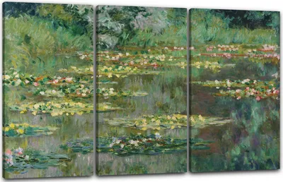 Produktbild von Leinwandbild 3-teilig (120x80cm): Claude Monet - Seerosen, echter Holz-Keilrahmen inkl. Aufhänger, handgefertigt in Deutschland