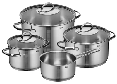 Produktbild von Silit Achat Topfset Induktion 4-teilig, Kochtopf Set mit Glasdeckel, Edelstahl t