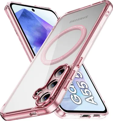 Obrázek produktu pro Magnetické průhledné pouzdro pro Samsung Galaxy A55, kompatibilní s MagSafe, hybridní nárazuvzdorné ochranné pouzdro Růžový