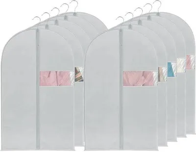 Image de Sac de transport gris de 60 x 100 cm avec fenêtre transparente, fermeture à glissière et housse en tissu pour costume, manteau et chemise