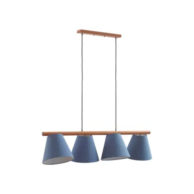 Produktbild von Lucande Hängeleuchte Jinda, blau, Holz, Stoff, 120 cm, E27