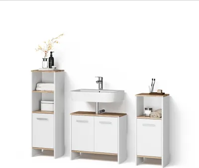 Produktbild von Badmöbel-Set Livinity Amalfi Weiß/Goldkraft Eiche 3-teilig, Model 59287
