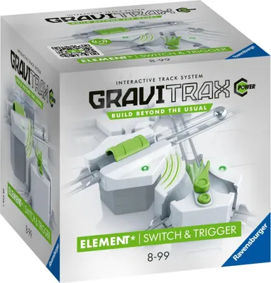 Obrázek produktu pro Ravensburger GraviTrax POWER elements Switch&Trigger. Elektronické příslušenství pro kuličkové dráhy, konstrukční hračka pro děti od 8 let. Lze kombinovat se všemi produktovými řadami, startovacími sadami a rozšířeními pro systém kuličkových drah GraviTrax.
