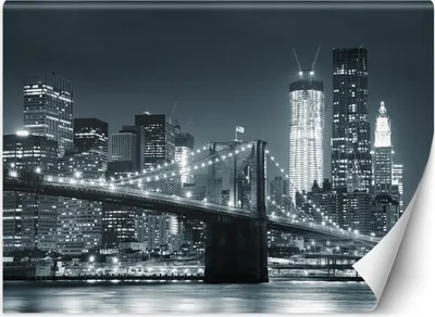 Obrázok produktu pre Vliesová fototapeta New York Brooklynský most čiernobiely 300x210 cm Feeby Sivá lepidlo je súčasťou dodávky jednoduchá inštalácia