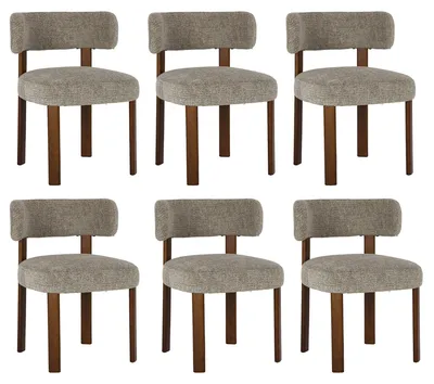 Produktbild von 6er-Set Esszimmerstühle aus Massivholz, klares und warmes Design, abgerundete Rückenlehne für optimalen Komfort, Braun