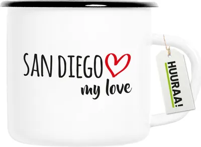 Produktbild von Huuraa Emaille Tasse San Diego my love 300ml Vintage Campingbecher Geschenkidee
