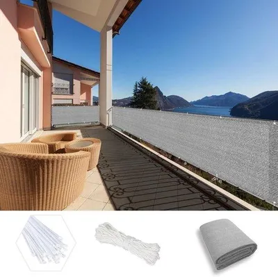 Obrázok produktu pre Balkónová ochranná záclona – priedušný materiál HDPE – 80 x 300 cm – sivá – clona na ochranu súkromia