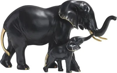 Image de Figurine d'éléphant peinte à la main par Unyqoos®, fabriquée en résine de haute qualité, sculpture décorative noire, dimensions : 28 x 16,5 cm. Objet de collection et cadeau