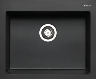 Produktbild von PYRAMIS Spüle ISTROS 61x50 in GRAPHITE CARBON mit Excenterbedienung / Granitspüle / Steinspüle / Ausschnitt 590 x 480 mm