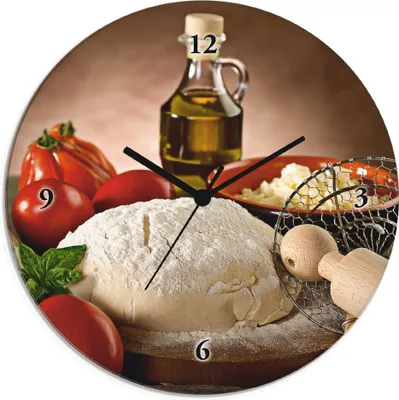 Produktbild von ARTland Glas Wanduhr Quarzuhr - schwarzer Zeiger Teig für Pizza Größe: 30x30 cm