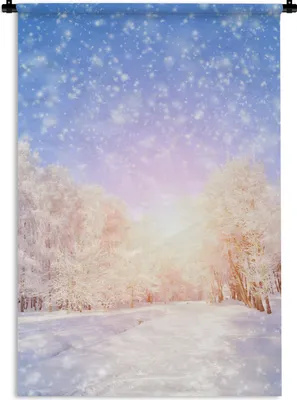 Produktbild von MuchoWow® Wandteppich Wandbehang Schnee - Sonne - Winter 90x135 cm Tapisserie Dekoration Wandtuch - Baumwolle - Wandskulptur
