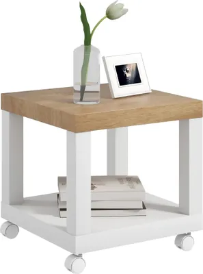 Obrázek produktu pro Odkládací stolek - Stolek na kolečkách - Otevřená přihrádka - 40 x 40 x 40 cm - Čtvercový - Dřevo - Bílý