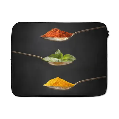 Produktbild von MuchoWow® Laptop Hülle 15 Zoll Kräuter - Löffel - Gewürze - Schwarz - Italienisch Laptoptasche - Laptoptasche - Sleeve - Rundum-Schutz