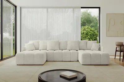 Produktbild von ALTDECOR Ecksofa in U-Form mit Schlaffunktion und Bettkasten LONLI-U 355x189x68 cm Cremeweiß - Corner Sofa Bett Eckcouch Couch L-Form Schlafcouch Ausziehbar Wohnlandschaft Schlafsofa Cauchsofa