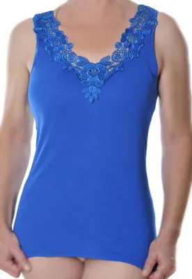 Produktbild von Toker Collection® Achselhemd »Damen Unterhemd mit extra breiter Spitze«Gr. 44/46, royalblau