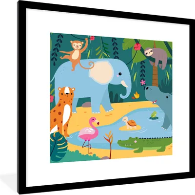 Produktbild von MuchoWow® Gerahmtes Poster Dschungel - Elefant - Tiere 40x40 cm - Poster mit Schwarzem Bilderrahmen Wandposter Rahmen Foto Bilder - Poster - Plakat im Rahmen