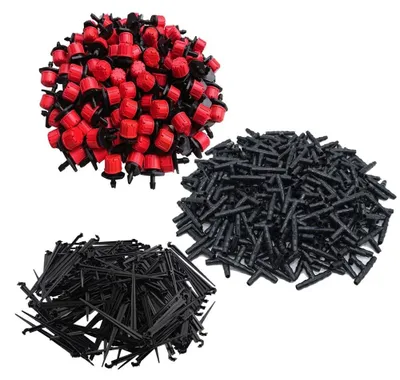 Produktbild von Tropfbewässerungsset, 300 Stück - Gartenbewässerungssystem - Verstellbare Mikro-Bewässerung - Tropfer/T-Stücke - Schlauchhalterungen - Hochwertiges PP-Material - Gartenbewässerung
