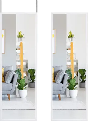 Immagine prodotto di Specchio da porta, specchio da parete, specchio con figura, superficie con rivestimento antibatterico, dotato di 2 ganci per la regolazione dell'altezza, cornice in ferro, 36 x 1,5 x 107,5 cm (bianco)